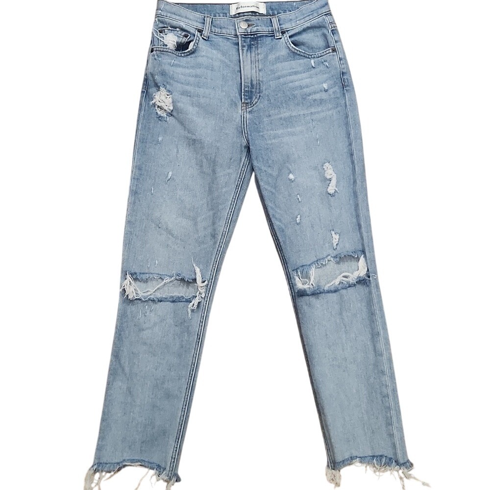 Reformation Julia Ankle Straight Leg Light Jean Distressed Knee Size 27